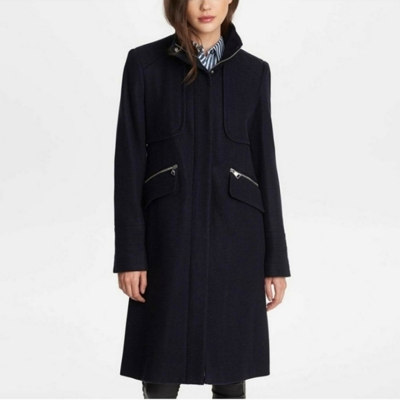 Karl Lagerfeld Wool Blended Stand-Collar Officer Coat Size Small - Picture 1 of 11